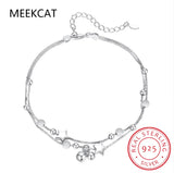 925 Silver Double Layer Round Star Bead Chain Bell Bracelet Female Jewelry