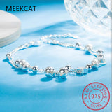 925 Silver Double Layer Round Star Bead Chain Bell Bracelet Female Jewelry