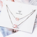 925 Silver Double Layer Crystal Necklace For Women S-N194