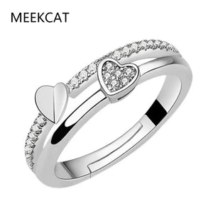925 Silver Double Layer Stackable Ring Heart Buckle Eternity Band for Women