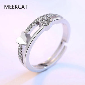 925 Silver Double Layer Stackable Ring Heart Buckle Eternity Band for Women