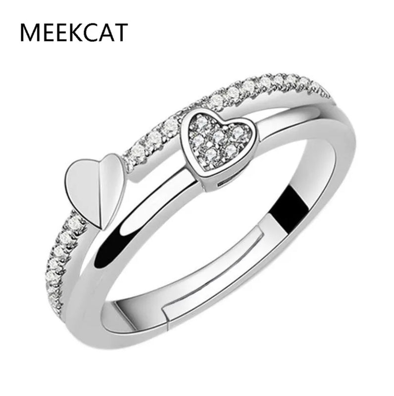 925 Silver Double Layer Stackable Ring Heart Buckle Eternity Band for Women