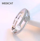 925 Silver Double Layer Stackable Ring Heart Buckle Eternity Band for Women