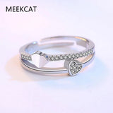 925 Silver Double Layer Stackable Ring Heart Buckle Eternity Band for Women