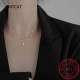 925 Silver Double Layer Star Moon Necklace For Women Girl