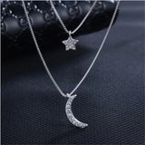 925 Silver Double Layer Star Moon Necklace For Women Girl