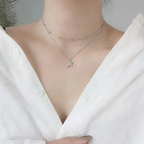 925 Silver Double Layer Star Necklace Zircon Pendant Chain