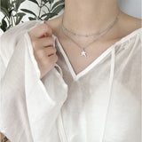 925 Silver Double Layer Star Necklace Zircon Pendant Chain