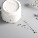 925 Silver Double Layer Star Necklace Zircon Pendant Chain