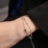 925 Silver Double Star Round Bead Charm Bracelet for Women