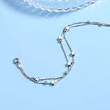 925 Silver Double Star Round Bead Charm Bracelet for Women