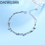 925 Silver Double Star Round Bead Charm Bracelet for Women