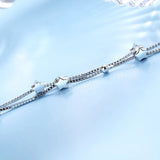 925 Silver Double Star Round Bead Charm Bracelet for Women