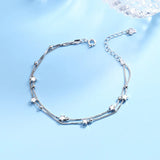 925 Silver Double Star Round Bead Charm Bracelet for Women