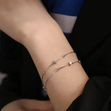 925 Silver Double Star Round Bead Charm Bracelet for Women
