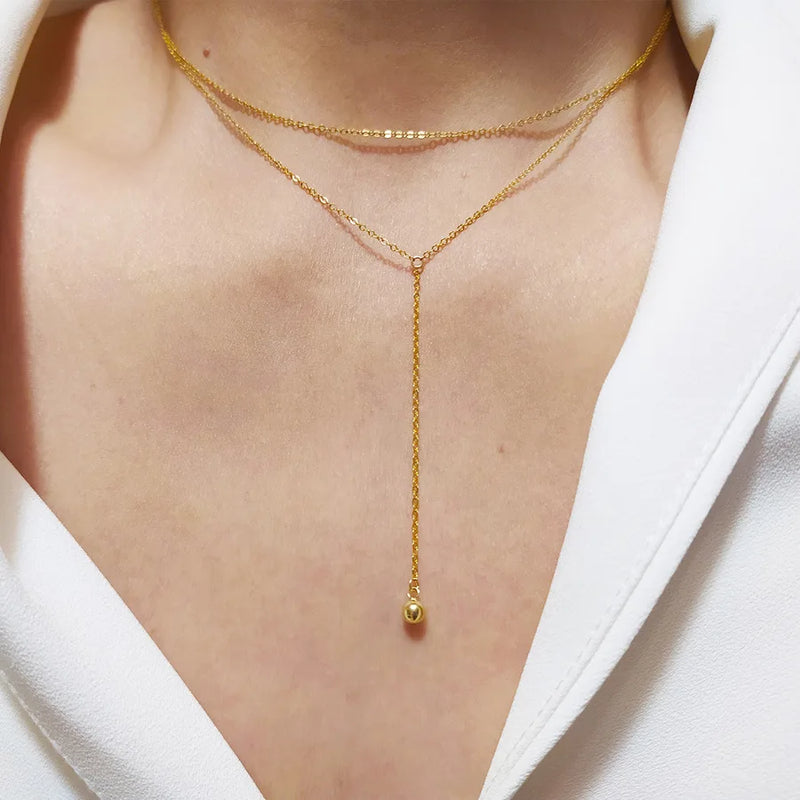 925 Silver Double Layer Tassel Bead Choker Necklace