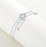 925 Silver Double Layer Tassel Planet Star Charm Bracelet Bohemian Jewelry