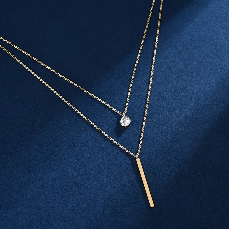 925 Silver Double Layer Zircon Bead Pendant Choker