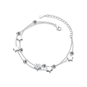 925 Silver Double Layer Zircon Star Bead Charm Bracelet & Bangle