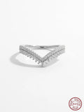 925 Silver Double Layer Zircon V Ring Wedding Engagement Jewelry