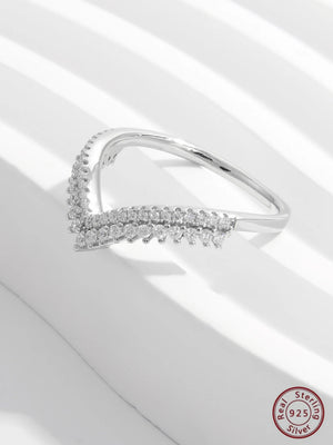 925 Silver Double Layer Zircon V Ring Wedding Engagement Jewelry