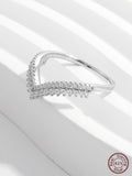 925 Silver Double Layer Zircon V Ring Wedding Engagement Jewelry