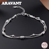 925 Silver Double Layers Bead Tennis Bracelet Chains for Women