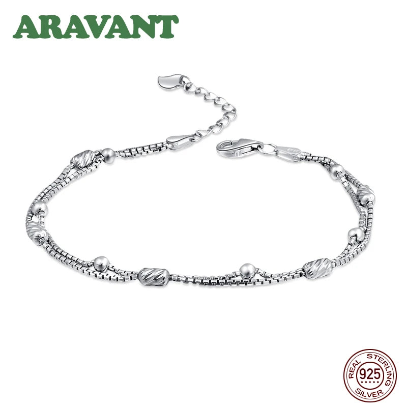 925 Silver Double Layers Bead Tennis Bracelet Chains for Women