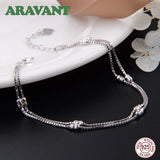 925 Silver Double Layers Bead Bracelets Chains Women Tennis Bracelet
