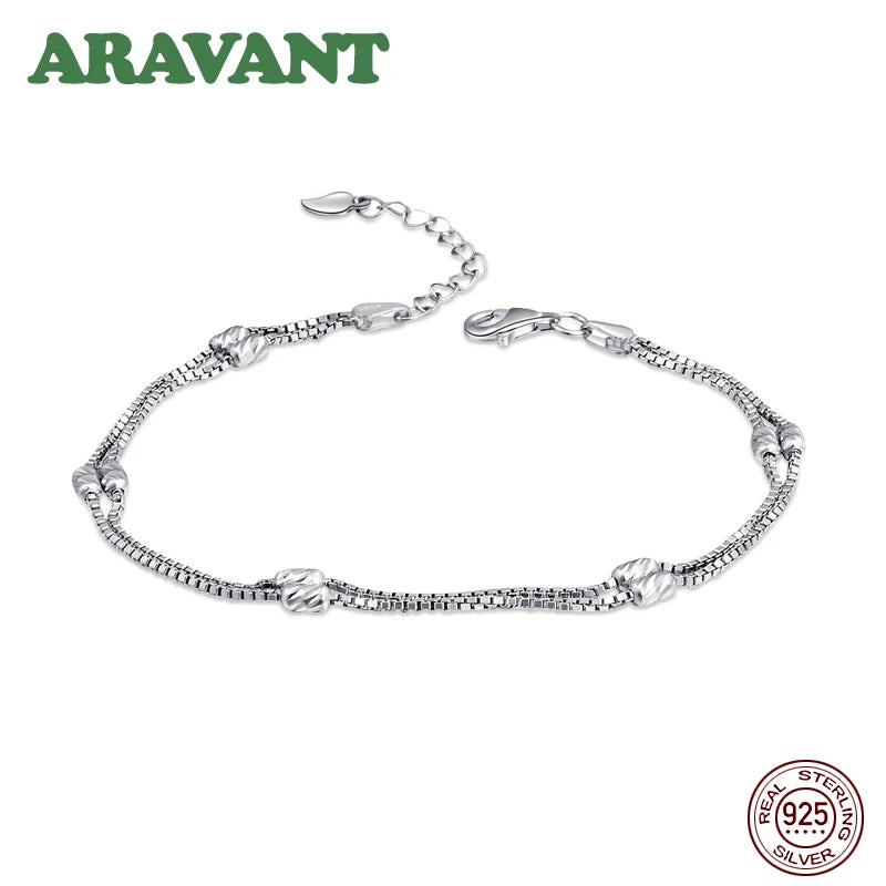 925 Silver Double Layers Bead Bracelets Chains Women Tennis Bracelet