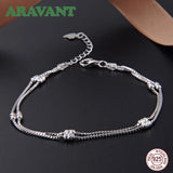 925 Silver Double Layers Bead Bracelets Chains Women Tennis Bracelet