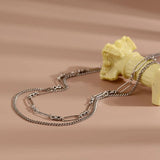 925 Sterling Silver Double Layers Chain Choker Necklace For Women