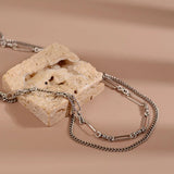 925 Sterling Silver Double Layers Chain Choker Necklace For Women