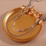 925 Sterling Silver Double Layers Chain Choker Necklace For Women