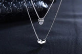 925 Silver Double Layers Collarbone Necklace Cz Love-heart Pendant