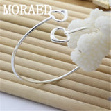 925 Silver Double Heart Bangles Bracelet Women Jewelry Birthday Gift