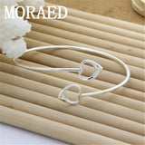 925 Silver Double Heart Bangles Bracelet Women Jewelry Birthday Gift