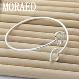 925 Silver Double Heart Bangles Bracelet Women Jewelry Birthday Gift