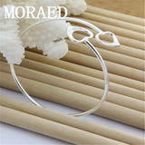 925 Silver Double Heart Bangles Bracelet Women Jewelry Birthday Gift