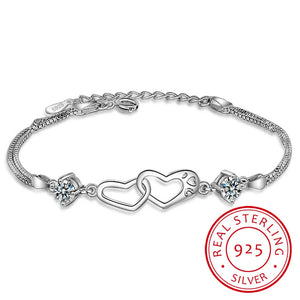 925 Silver Double Heart Soulmate Crystal Bracelets For Women