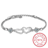 925 Silver Double Heart Soulmate Crystal Bracelets For Women