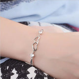 925 Silver Double Heart Soulmate Crystal Bracelets For Women