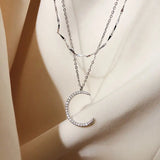 925 Silver Double Moon Zircon Necklace for Wedding Jewelry