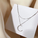 925 Silver Double Moon Zircon Necklace for Wedding Jewelry