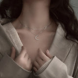 925 Silver Double Moon Zircon Necklace for Wedding Jewelry