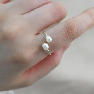 925 Silver Double Pearl Rings Vintage Sexy Open Adjuster Ring