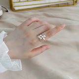 925 Silver Double Pearl Rings Vintage Sexy Open Adjuster Ring