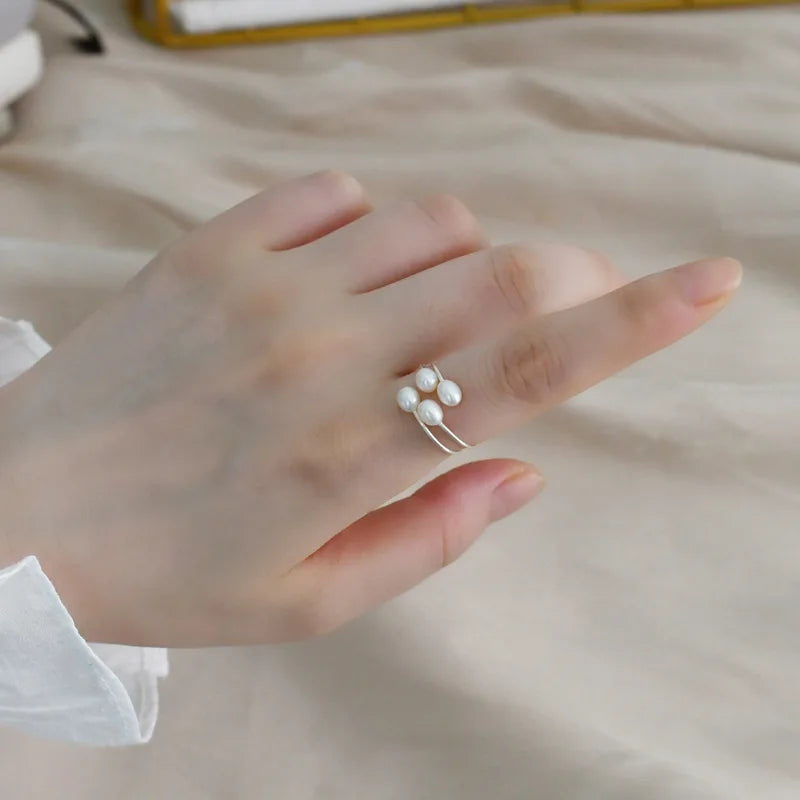 925 Silver Double Pearl Rings Vintage Sexy Open Adjuster Ring