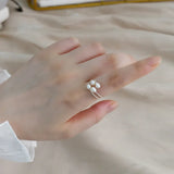 925 Silver Double Pearl Rings Vintage Sexy Open Adjuster Ring