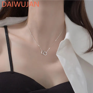 925 Silver Double Ring Necklace with Zircon - Women's Clavicle Chain